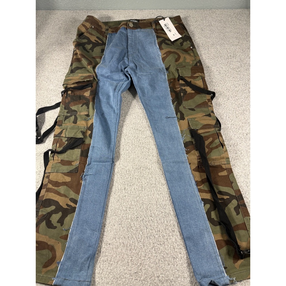 Cooper 9 Hybrid Denim Cargo Camo Denim Pants Woodland Camouflage Mens 38